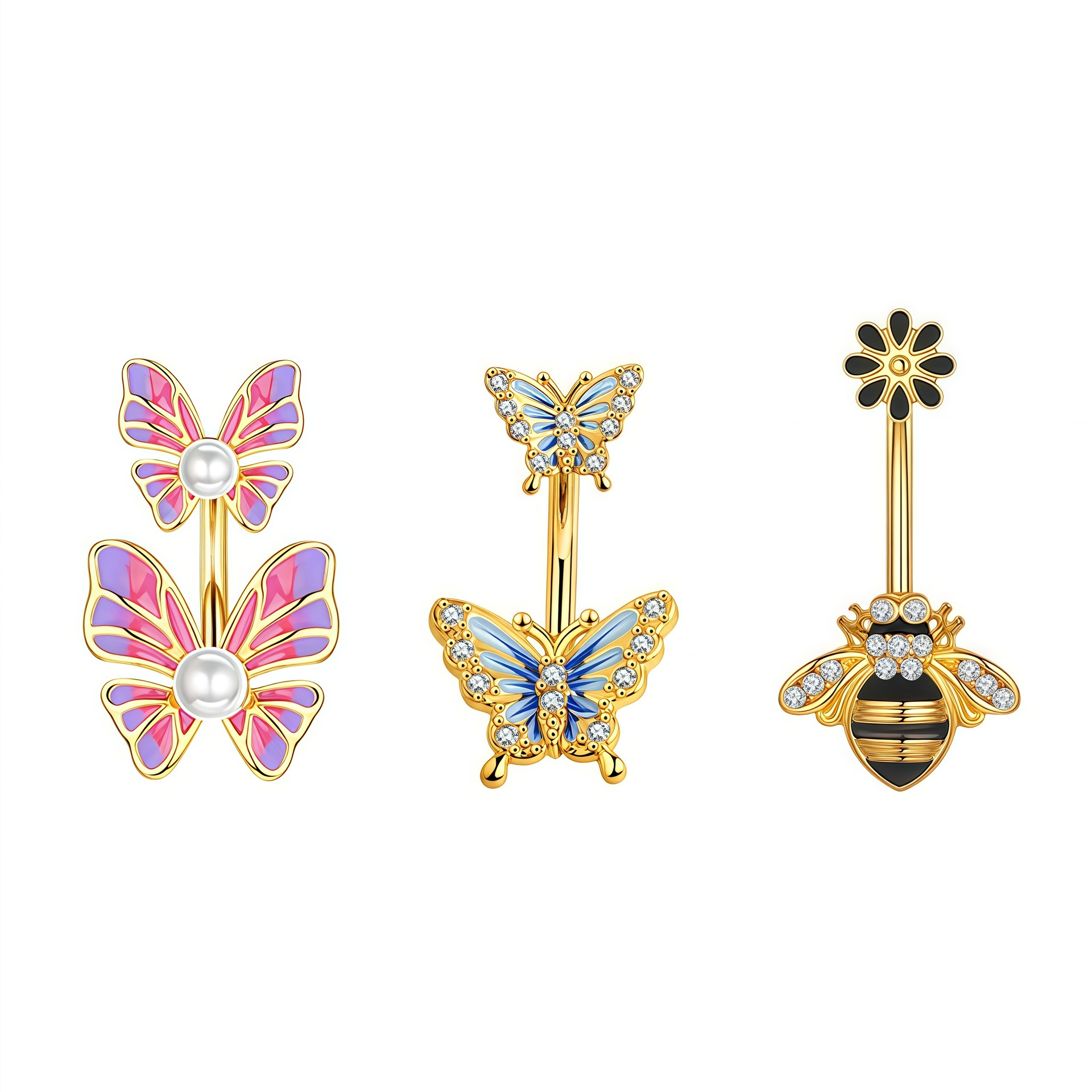 Amazons meistverkauftes grenzüberschreitendes Produkt: Schmetterlingsringe, kreative Bauchnabelpiercings mit Pailletten aus Harz, Körperschmuck zum Piercen_voghion.com