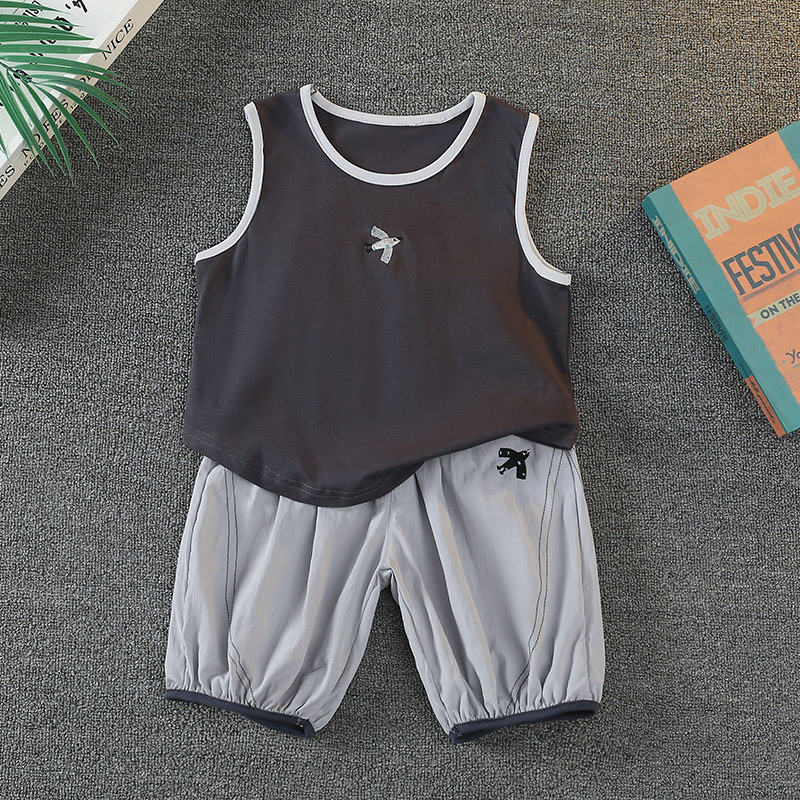 7397 traje de chaleco para niños 2025 nuevo estilo de verano para niños ropa sin mangas de celebridades de Internet bebé verano ropa para niños coreanos