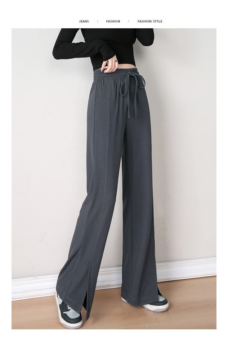 Wide-leg pants showcasing slit design