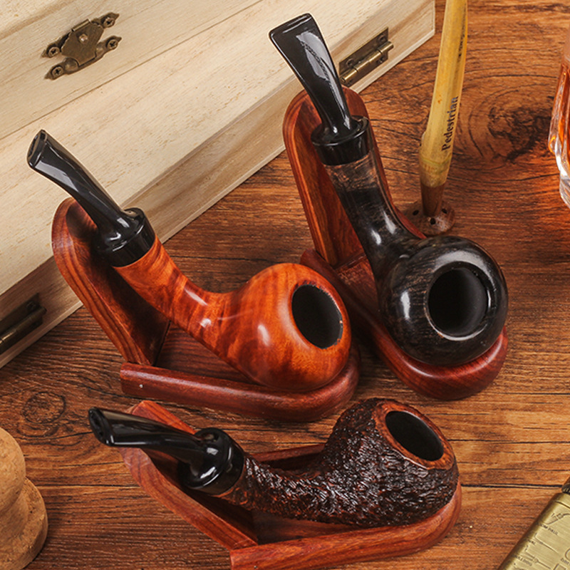 Heather Wood Short-Tailed Puffer Pipe Portable Tobacco Pipe Heat-Resistant Anti-Crack Easy to Clean Filter Pipe Solid Wood Handmade