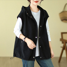 胖斤大码宽松休闲连帽上衣女秋季新款时尚无袖马甲背心外套