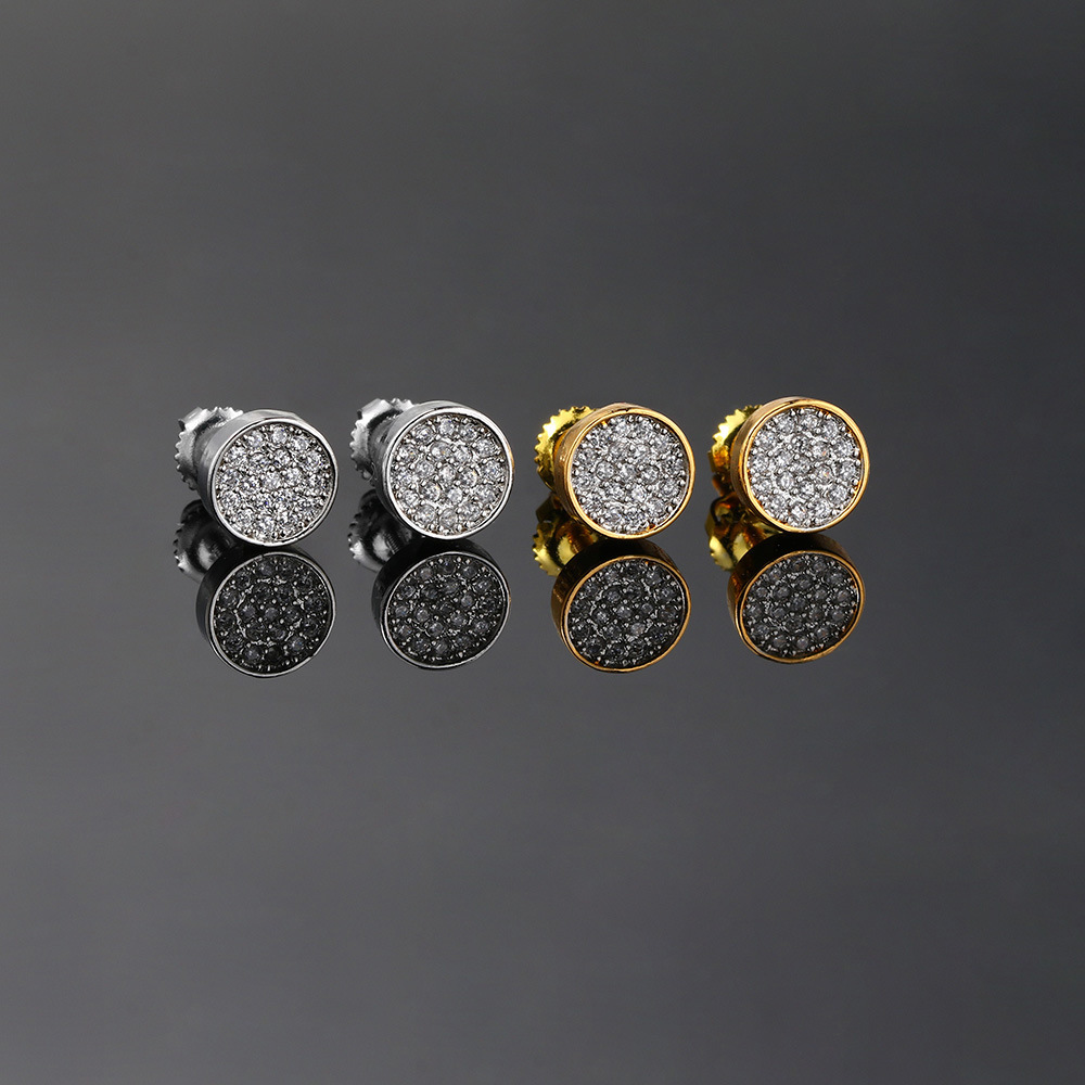 White Gold Plated Plating Material 1 Pair Hip-Hop Round Plating Inlay Copper Zircon White Gold Plated Ear Studs