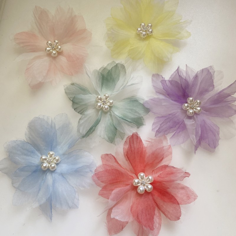 新品合金黏贴欧根纱卷边花朵手工装饰服装辅料舞蹈服头饰制作配件