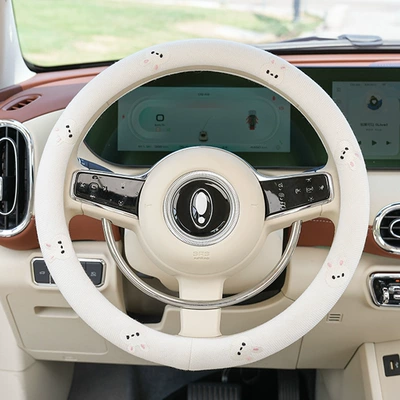 Non-slip Car Handle Cover Cute — Steering wheel cover - cotton-and-linen-embroidered-multiple-bunny-steering-wheel-cover-38cm