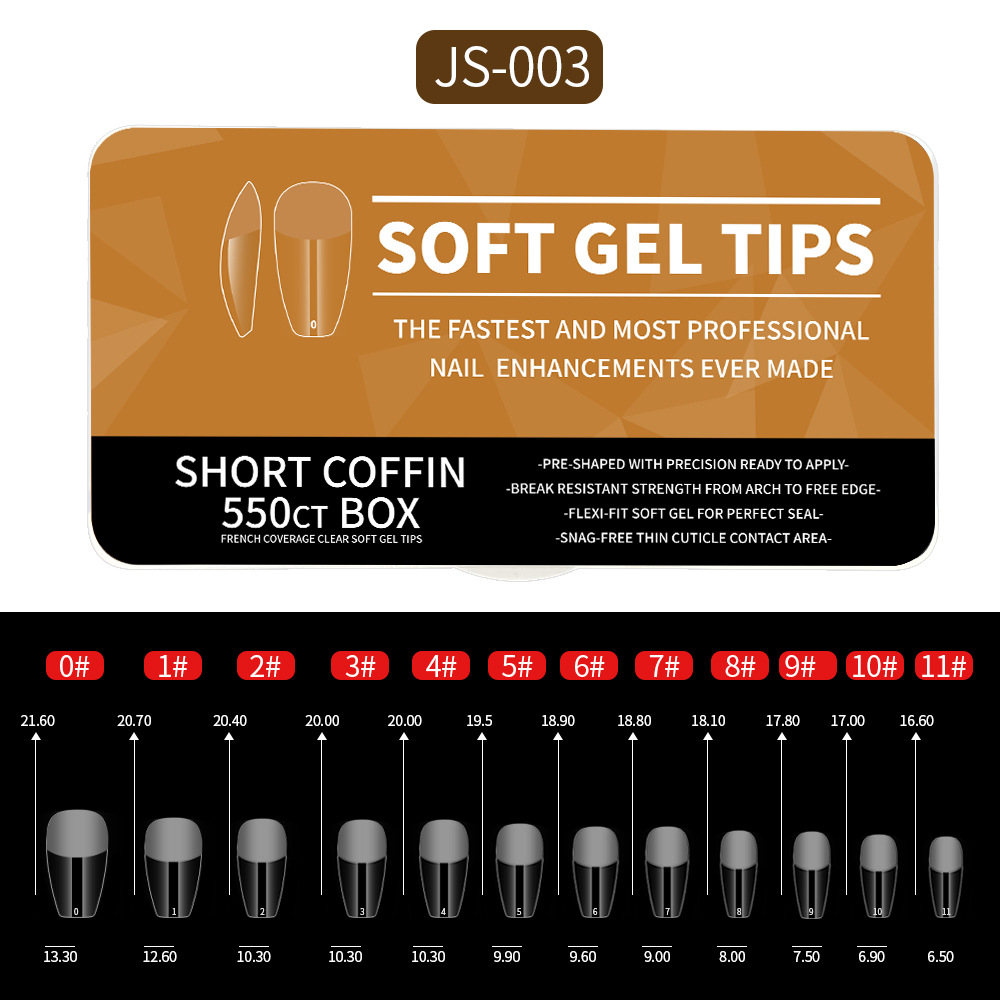 Herramientas de uñas de Venta caliente transfronteriza 550 piezas de caja corta talla libre molienda sin costura semi-esmerilado cuadrado completo pegatinas piezas de uñas falsas