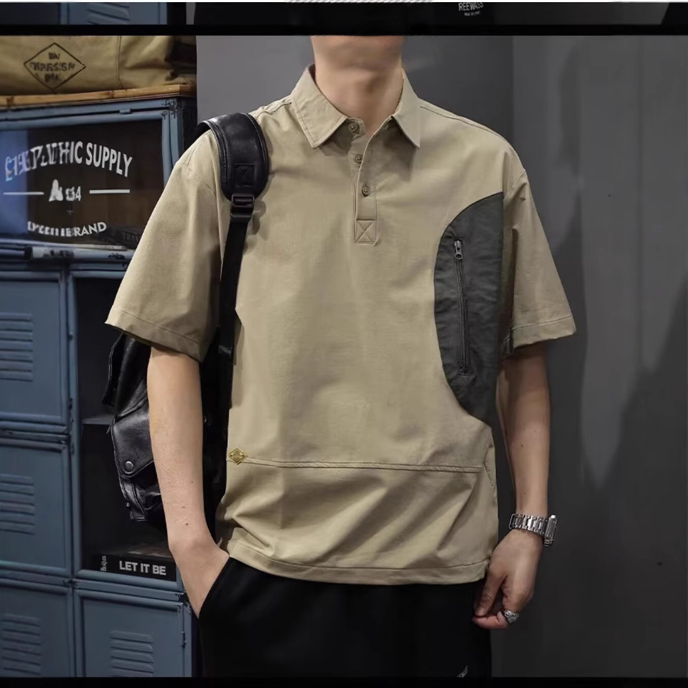 Summer Outdoor Mountain Style Men's Polo Shirt Short-Sleeved Loose Thin Versatile Casual Quick-Drying Lapel Five-Quarter Sleeve T-Shirt