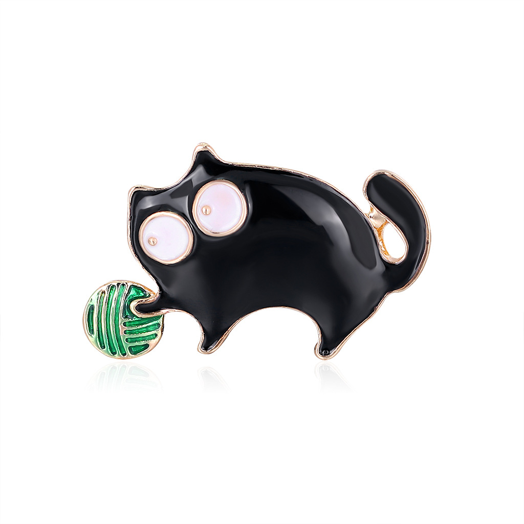 Danrun's New Black Cartoon Alloy Ball Cat Corsage Korean Style Personalized Fashion Creative Animal Oil Dripping Brooch