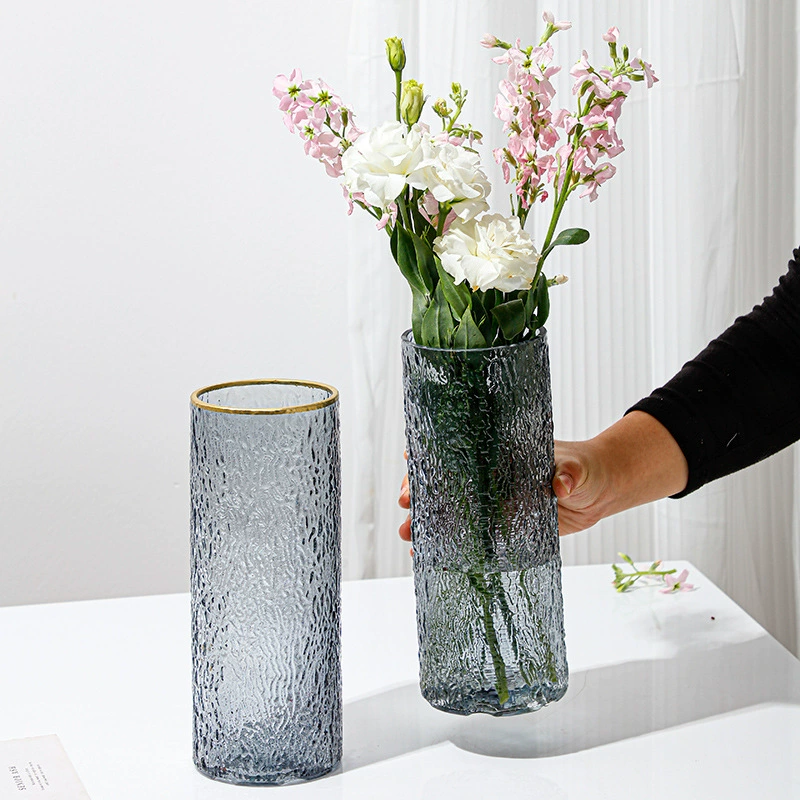 Современная простая Золотая роспись Прямой ледник Стеклянная ваза Ваза для цветов Украшения Богатая бамбуковая стеклянная ваза