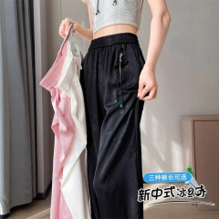 新しい中国風のサテンのジャカードのカジュアルなズボンの女性の春夏の新型の高い腰の垂れ下がった感があります。