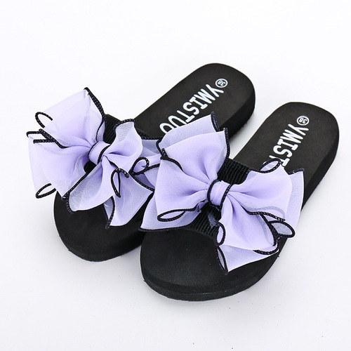 New one-piece slide with handmade bow, 3-6 cm anti-slip, beach vacation travel fashion women's sandals trendy