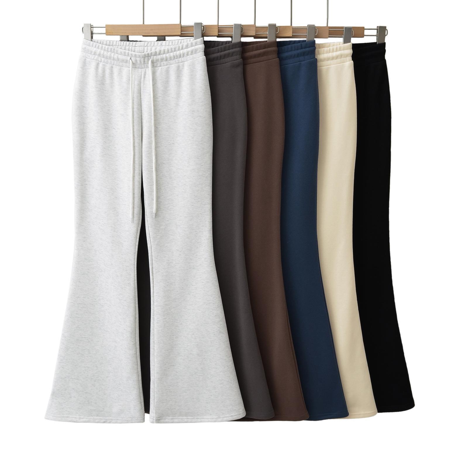 Fleece demi-season elastic velvet flared trousers for leisure