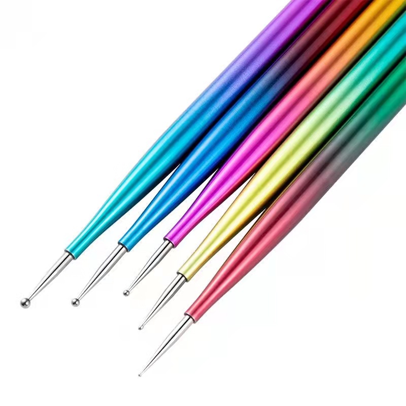 Cross-border colorido de metal varilla de 5 piezas de diamante de doble uso de la pluma de la fuente del fabricante traje de manicura al por mayor