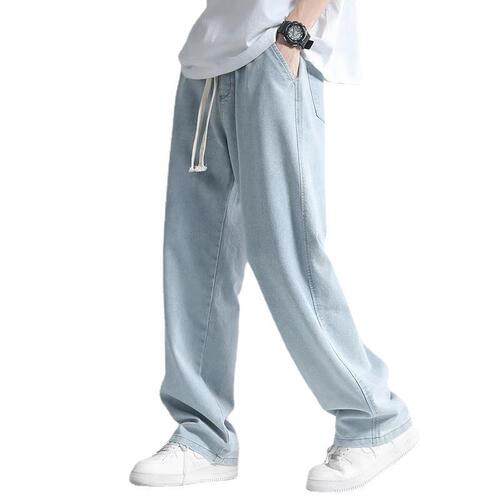 Straight-leg men's jeans  summer thin model streetwear loose drop sensation wide-leg flowing ground-length casual pants