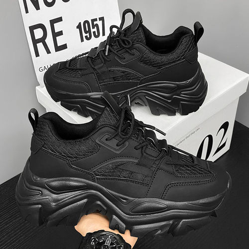 Men's shoes autumn mesh breathable fashion brand all-matching sneaker casual shoes men's platform sole height-increasing black dad fashionable shoes
