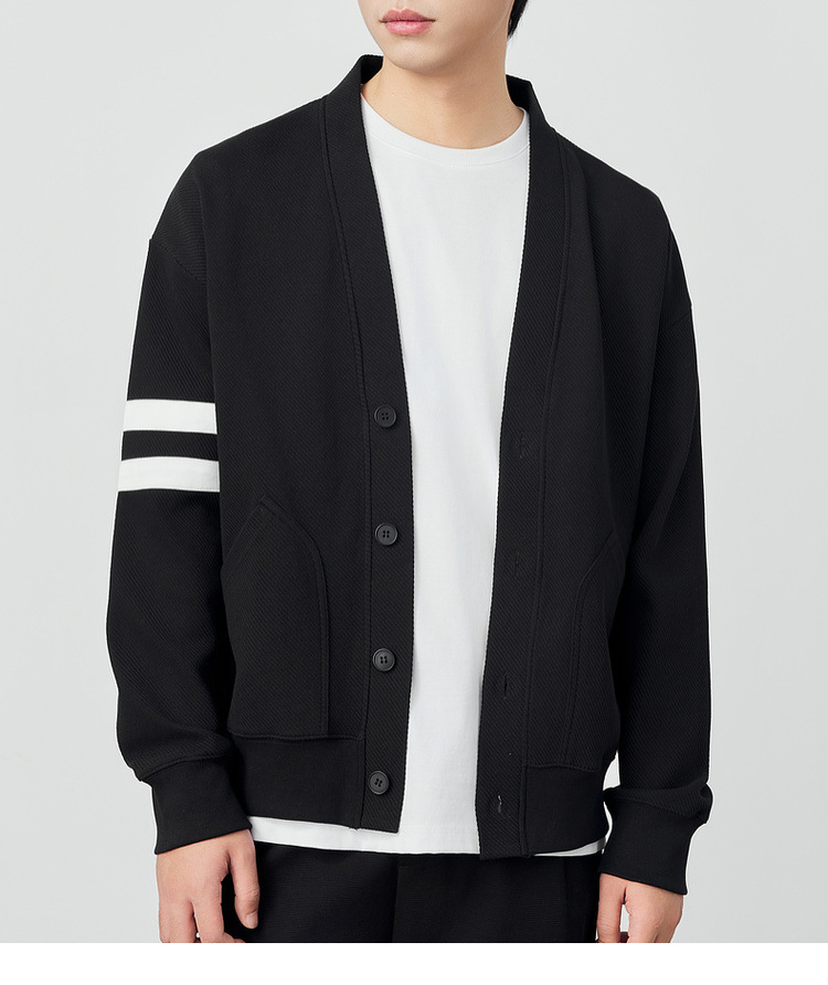 Áo khoác cardigan nam vải tuýt phối sọc tương phản kiểu mới — Màu đen chi tiết 20