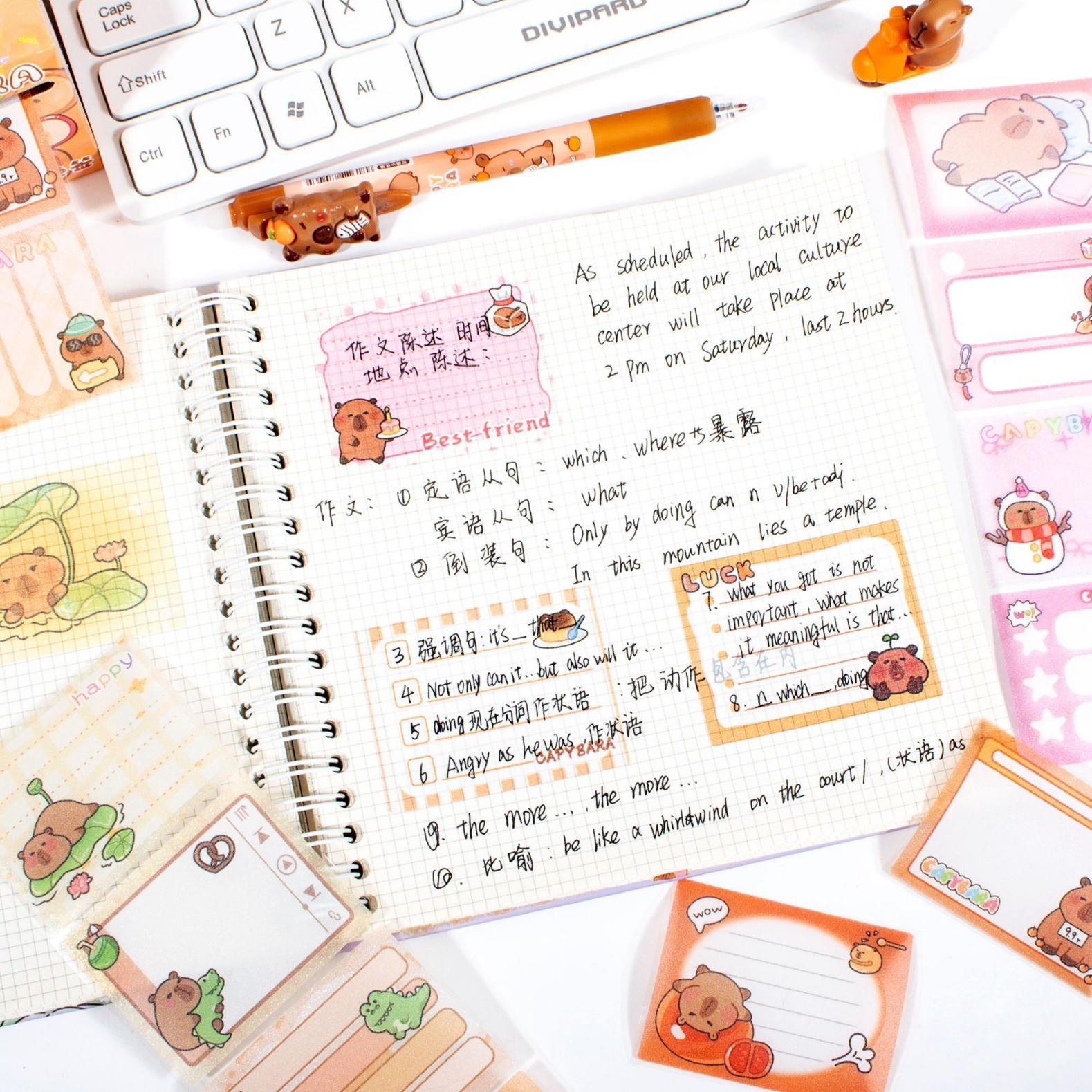 Papelería de aprendizaje de papelería para estudiantes con pegatinas de notas de cristal brillante de cerdo gloroso