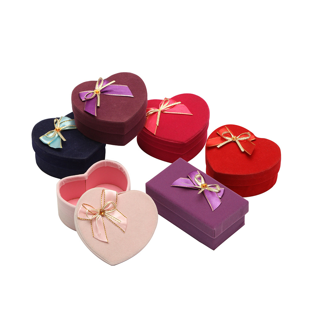 跨境绒布爱心礼盒情人节长款方形生日礼盒空盒天地盖蝴蝶结礼品盒