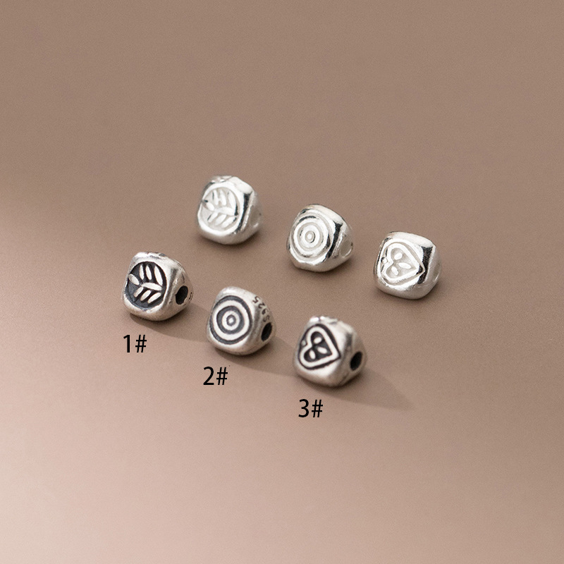 S925 Plain Silver Matte Leaf Triangle Printed Small Separated Beads Handmade diy Bracelet Accessories Loose Beads Bracelet Beads