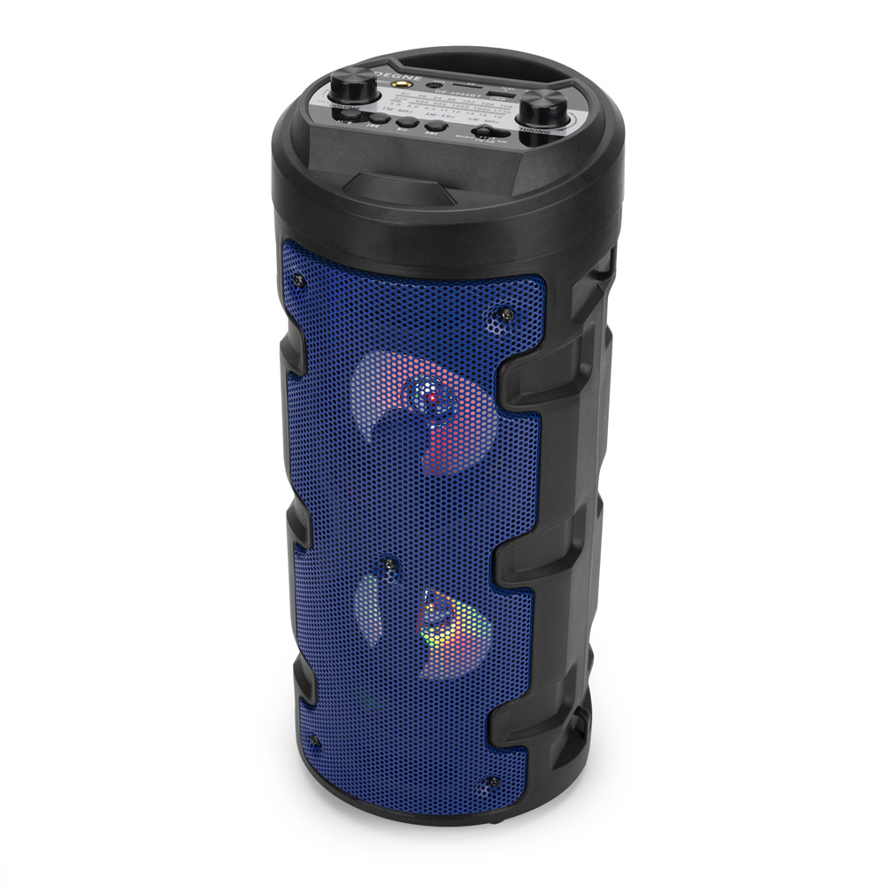 2022外贸新款音频七彩闪灯多波段收音双扬声器旋钮式蓝牙插卡音箱