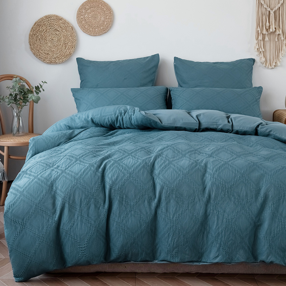 美国英国尺寸跨境亚马逊速卖通床上用品外贸家纺纯色华夫格三件套