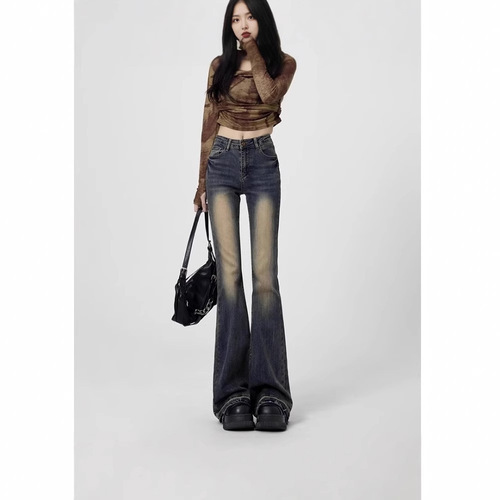 Vintage embroidery high street tapered jeans for women plus size heavy girls autumn rinse slimming elastic high-waisted floor-length pants for winter