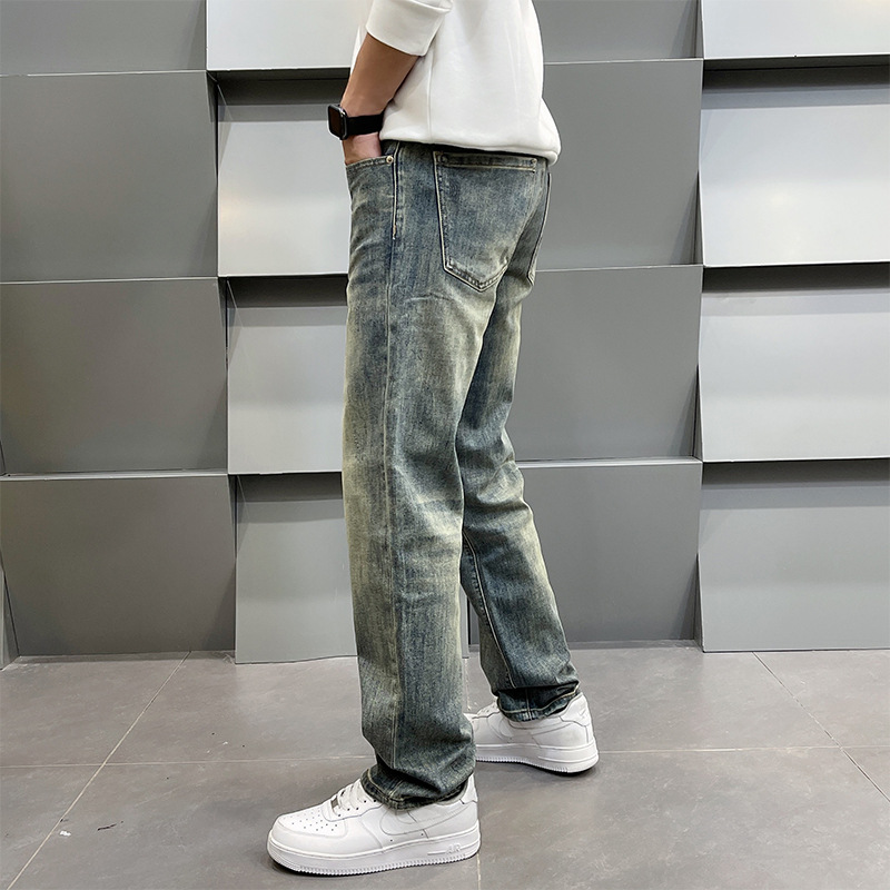 Men's Clothing Spring Retro High-End Printed Blue Jeans Loose Fit Straight Leg Casual Pants For Men_mkmklike.com