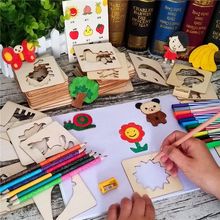美工区材料儿童木质模板画画套装工具学画涂鸦小学生玩亚马逊爆款