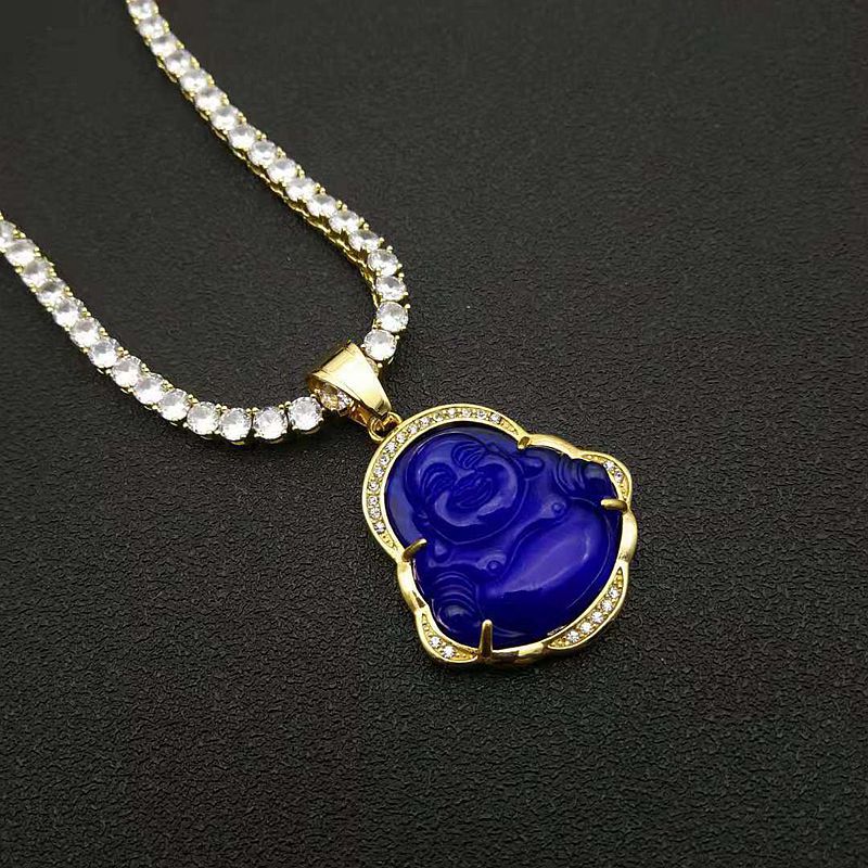 Inlay Design Ethnic Style Buddha Stainless Steel Inlay Rhinestones Cat's Eye Stone Unisex Pendant Necklace Men Pendant Necklaces