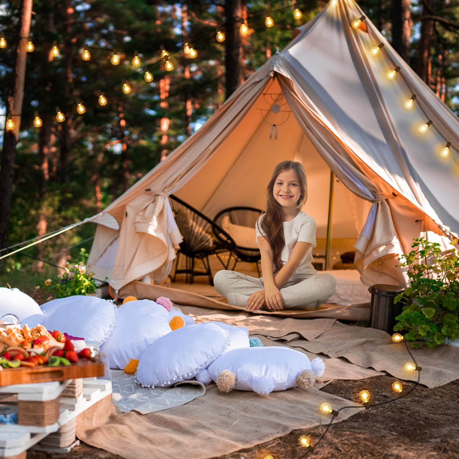 Cadena de luces G40, plástico, ahorro de energía al aire libre, bombilla LED impermeable, luces colgantes, cielo, ambiente de campamento de bodas, luces de Navidad