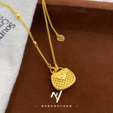 新中式小众设计感民族风女锁骨链 越南沙金花丝双喜福字锁包项链