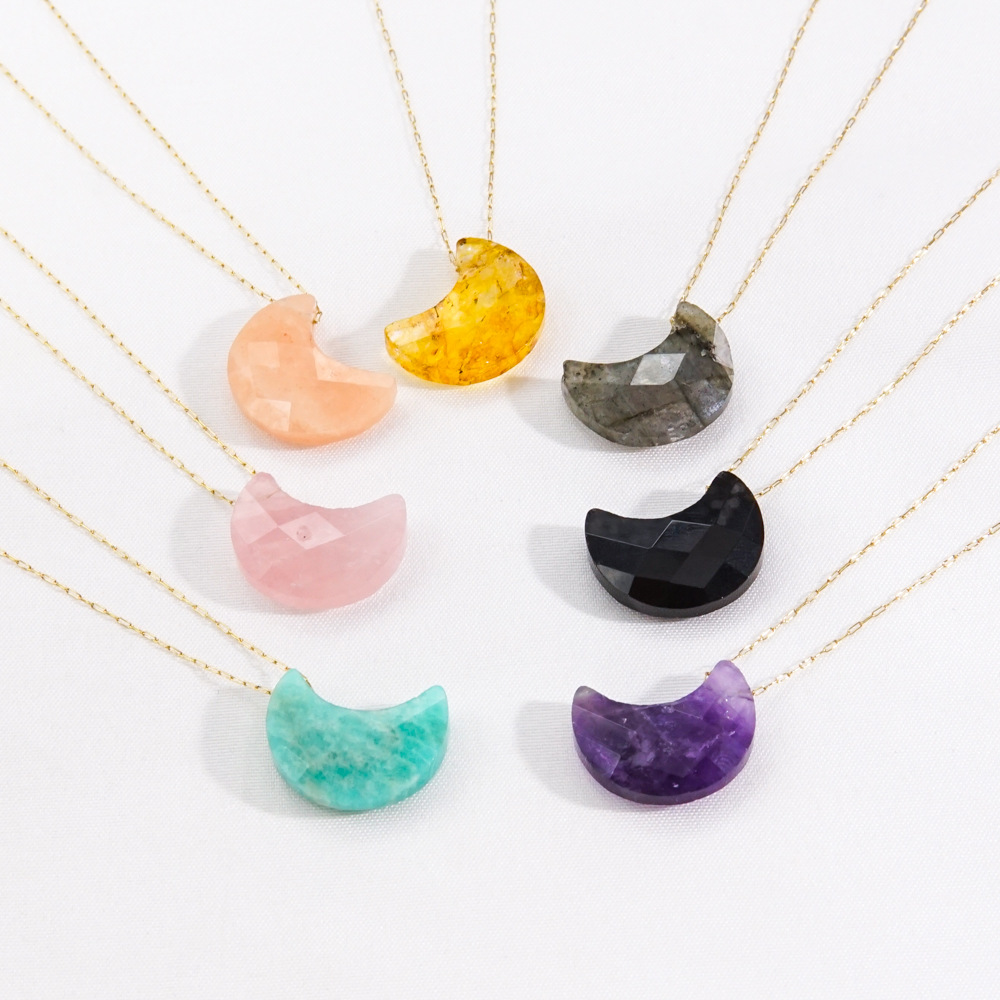 10g Weight PVD Coated Gold Plating Process 14K Gold, Real Gold Plated Plating Material Natural Stone Pendant Material PVD Coated 14K Gold Real Gold Plated Moon 304 Stainless Steel Natural Stone Modern Style Waterproof Non Tarnish 304 Stainless Steel Pendant Necklace