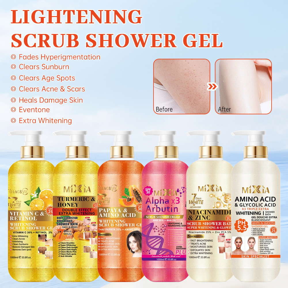 body wash 1000ml Fruit Scrub Shower Gel Large Capacity Kojic Acid Milk Long-lasting Fragrance Scrub body Lotion