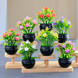 Artificial Potted Mini Tea Rose Hotel Wedding Decoration Ornaments Office Desktop Fake Flowers Two Yuan Store Source Goods
