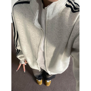 Tide brand American high street three bar vests women's spring and autumn 2024 new autumn and winter fleece-lined thick Korean coat baseball suit