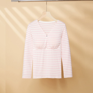 New Modal Striped Pregnant Women plus size Breastfeeding Clothes Home Wear Bra-free Breastfeeding Long Sleeve Moon Dress Wholesale
