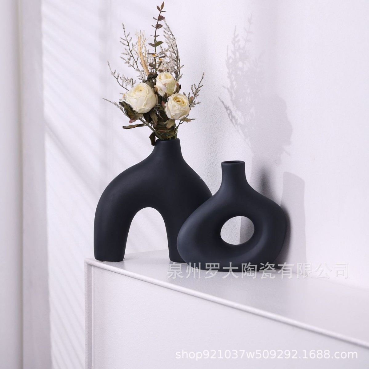 Nordicins creativo vasijo de cerámica decoración flor seca sala de estar esmalte negro brillante decoración floral de forma especial