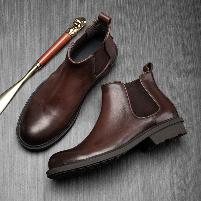 Прямые поставки с фабрики короткие сапоги, кожаные ботинки челси, новые универсальные кожаные ботинки, ботинки Martin, мужские кожаные сапоги в британском стиле оптом