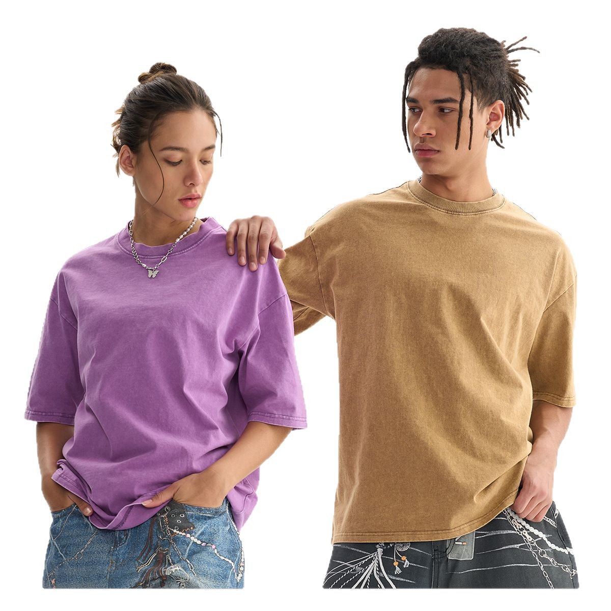 ETAI para hombre | Camiseta de cuello redondo lavada holgada de algodón pesado marca de moda de verano manga corta de hombre retro de alta calidad