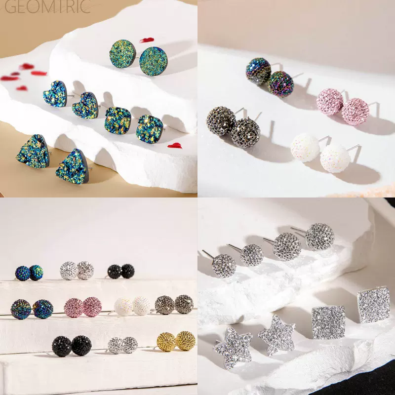 欧美跨境饰品 新款多巴胺彩色亮闪闪圆珠状耳钉 时尚简约耳饰女