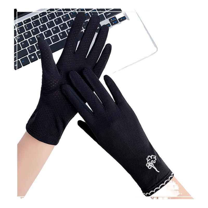 Guantes de protección solar de las mujeres fina protección UV seda de hielo alta elástica verano al aire libre equitación arco guantes de pantalla táctil