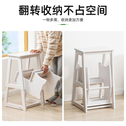 Trojan solid wood folding ladder stool household three-step climbing stool dual-purpose ladder chair indoor multi-functional pedal staircase