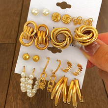 Round Pearl Geometry Gold Plated Stud Earrings Women Fine F