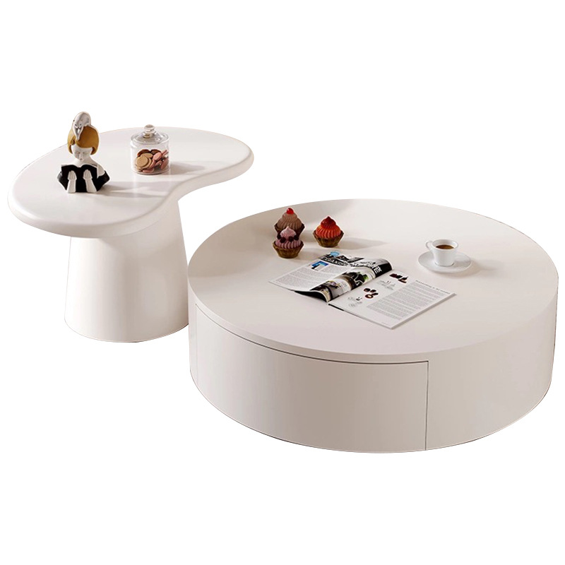 Mesa redonda de roca placa mesa de té TV gabinete combinación hogar sala de estar combinación crema francesa estilo niños y madre combinación mesa de té