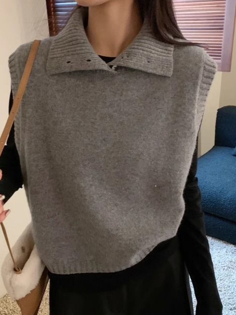 羊绒无袖针织马甲背心复古风高领纯色春季新款韩系百搭毛衣上衣女|undefined