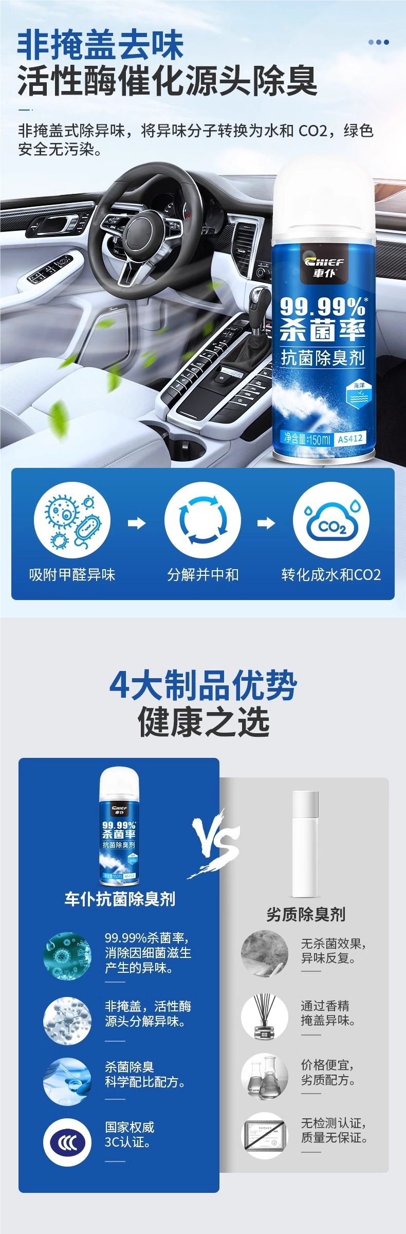 Car Odor Removal Car Deodorant Air Conditioner Sterilization Antibacterial Spray Car Deodorant Artifact Air Freshener