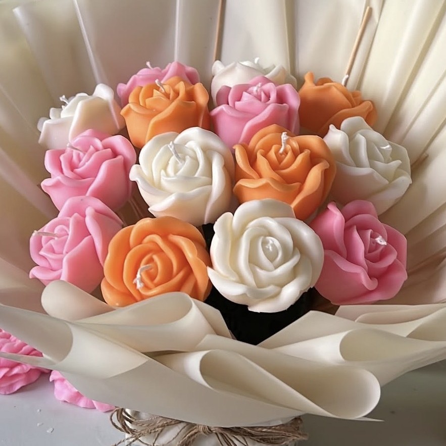 Vela decorativa artesanal perfumada de rosas, sem fumaça, ideal para o Dia dos Namorados, aniversários e outras ocasiões. Venda por atacado._voghion.com