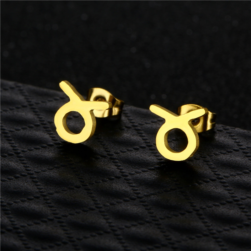 Twelve Constellation Taurus Clavicle Chain Stainless Steel Necklace Earrings Set