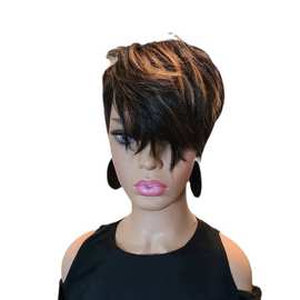 跨境假发hair欧美假发女短发斜刘海挑染色机制化纤全头套pixiewig