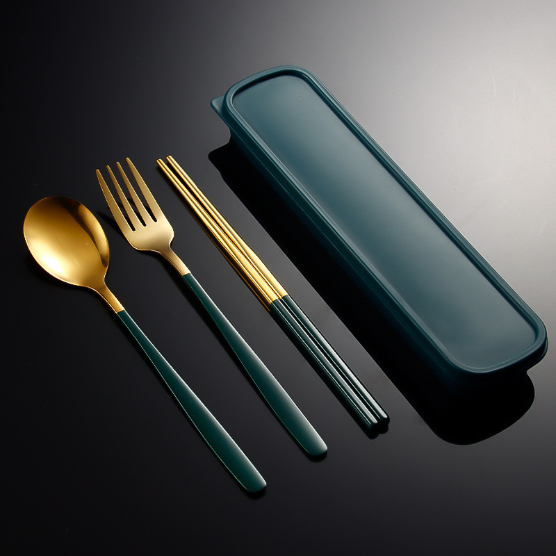 Stainless steel portable tableware Korean three-piece fork spoon chopsticks suit outdoor gift student tableware suit Stainless steel portable tableware Korean three-piece fork spoon chopsticks suit outdoor gift student tableware suit