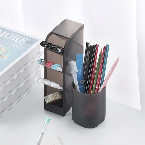 Creative multi-purpose pen holder transparent multi-grid makeup brush storage rack student stationery box oblique plug-in desktop storage box